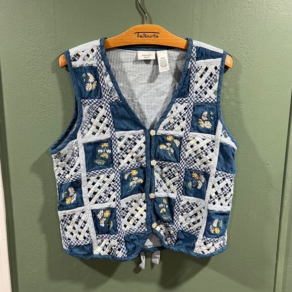 Summit Hill Large Patchwork Quilted Vest Embroidered Daisy Floral - Picture 1 of 6